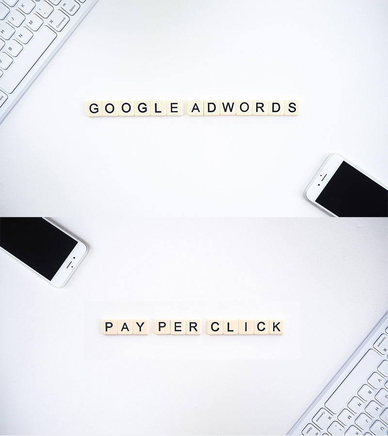 Google Adwords and Pay Per Click word tiles